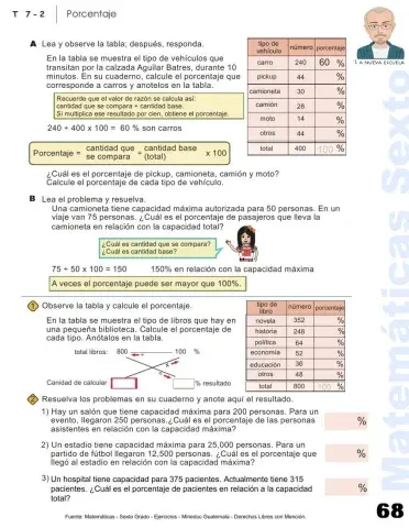 Matemáticas Sexto Primaria Ejercicios P. 68 - Porcentaje