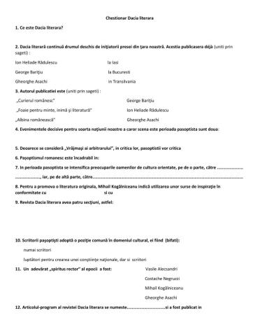 Chestionar Dacia literara