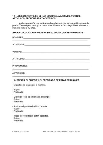 Prueba inicial 6º EP LCL segunda parte