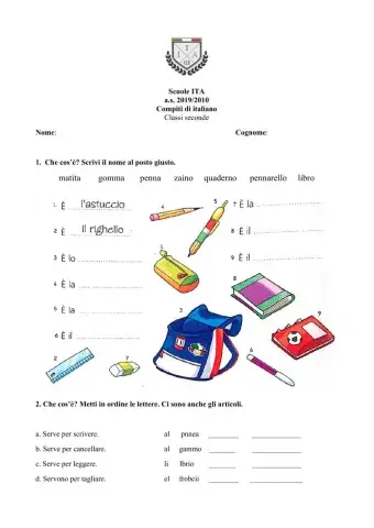 Scuola (oggetti), c'è ci sono, singolare, plurale