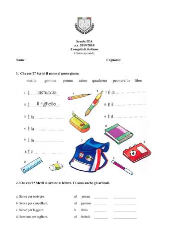 Scuola (oggetti), c'è ci sono, singolare, plurale