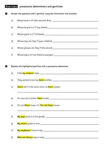 Possessive determiners and genitives