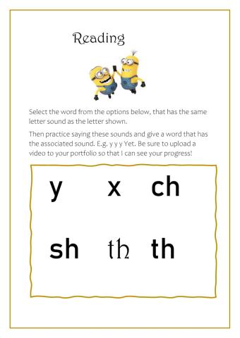Phonics y x ch sh th