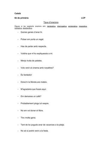 Tipus d'oracions