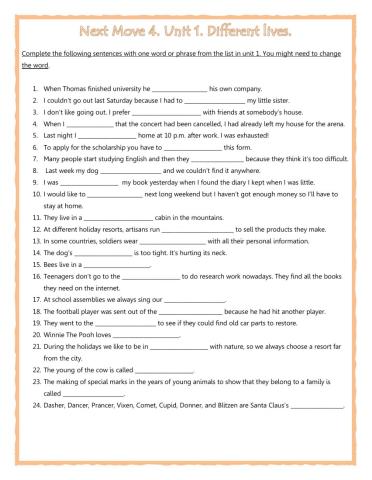 Next Move 4. Unit 1. Different lives. Vocabulary.