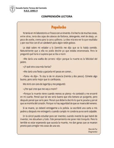 Comprensión lectora novela