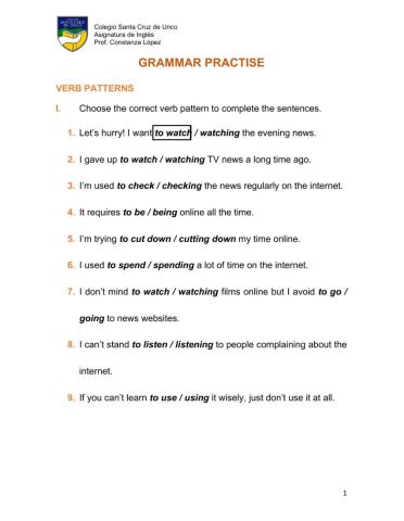 Grammar practise - verb patterns