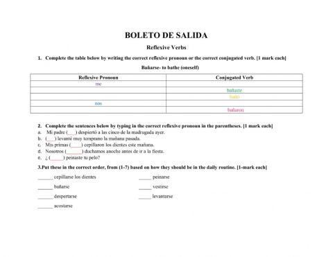 Mi Rutina Diaria (Preterite)-Boleto de Salida