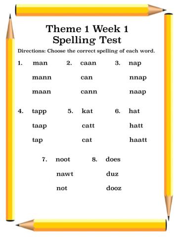 Reading Wonders Spelling Test Theme 1 Week 1
