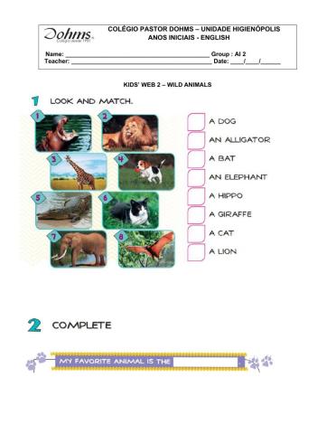 Kid's web 2 wild animals