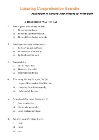 listening comprehension A HEALTHIER WAY TO EAT