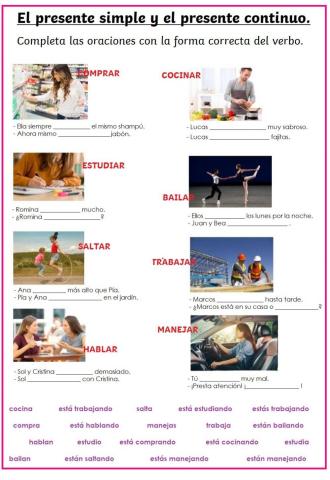 El presente (conitnuo y simple) - Verbos -AR