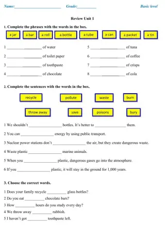 Review Unit 1 (English Plus 8)