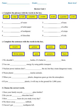 Review Unit 1 (English Plus 8)