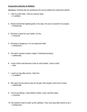 Conjunctive Adverbs of Addition