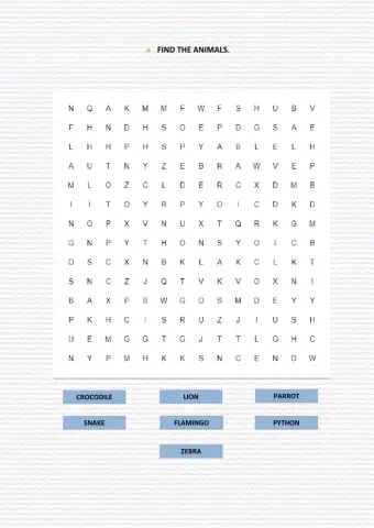 Wild animals wordsearch.