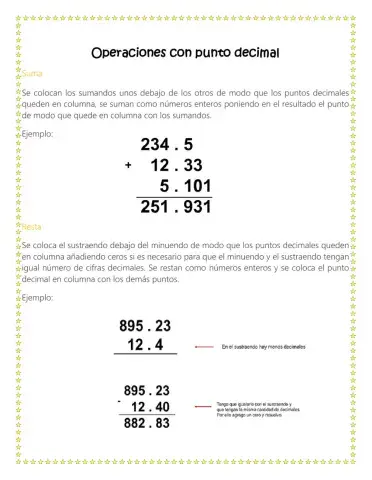 Operaciones con punto decimal
