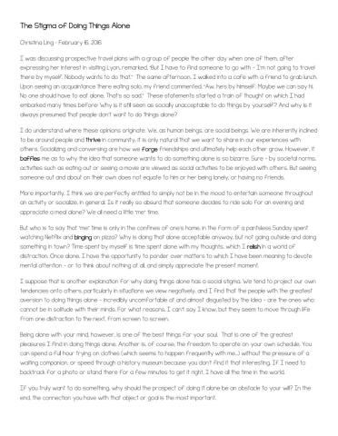 The Stigma of Doing Things Alone