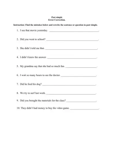 Past simple Error Correction