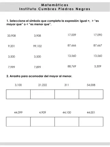 Comparar números 2