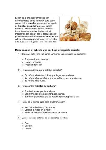 Ficha de comprensión: el pan