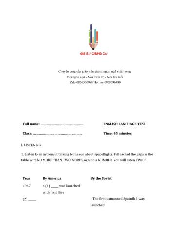 Lớp 9 - Kiểm tra 45 phút số 4 (Unit 9, 10) -