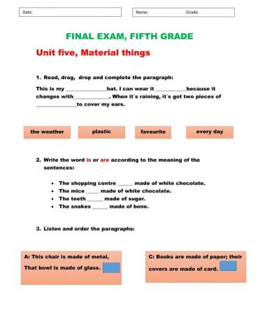 Unit five, material things- unit 3 city life