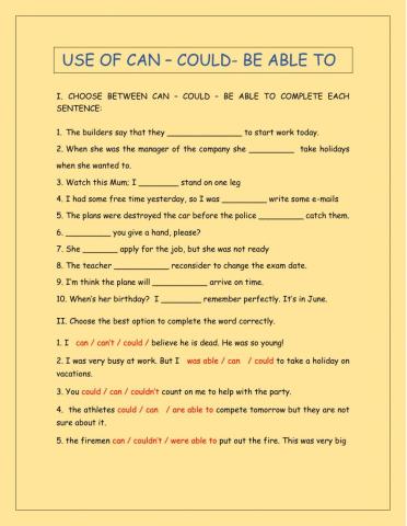 Can - could - be able to