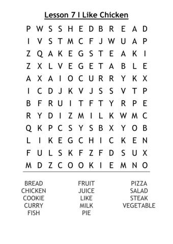 Lesson 7: I Like Chicken Word Search