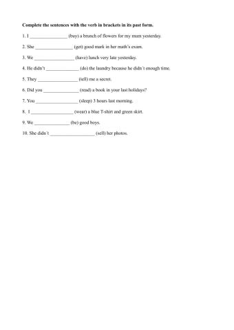 Irregular verbs in past