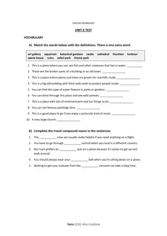 Unit 6 Test - Solutions Pre Intermediate
