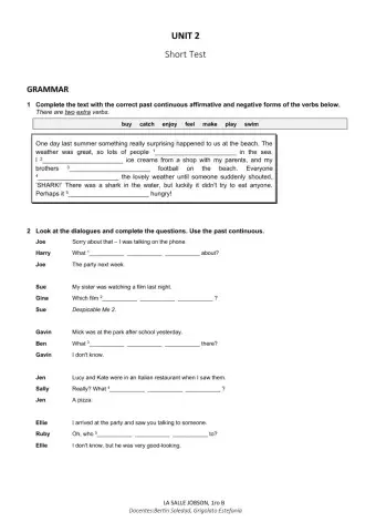 SHORT TEST Unit 2A & 2B
