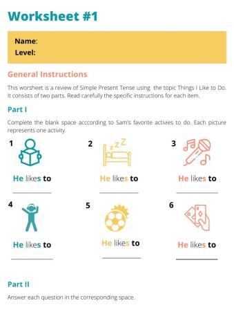 Simple Preset Tense: Things I Like to Do