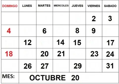Calendario Octubre