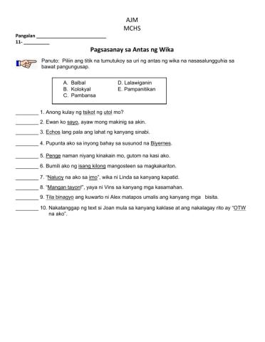 Pagsasanay sa Antas ng Wika 