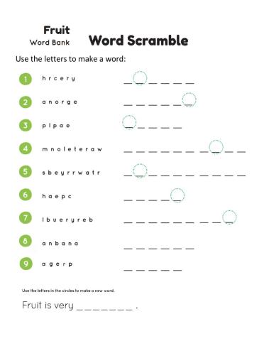 Fruit Word Scramble