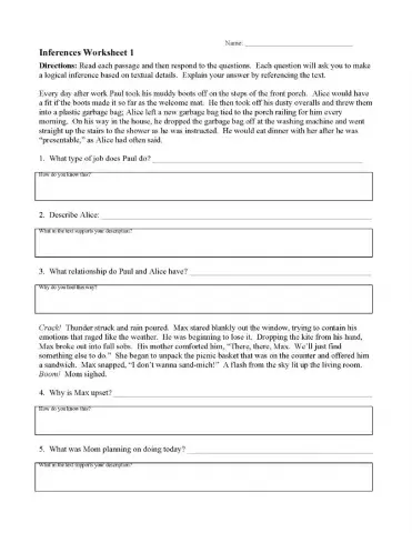 Inferences Worksheet I