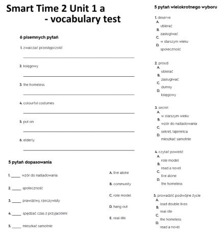Vocabulary test Smart Time 2 Unit 1a