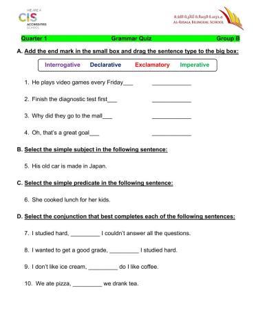 Q1 Grammar Quiz B