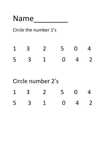 Identifying numbers 1 and  2