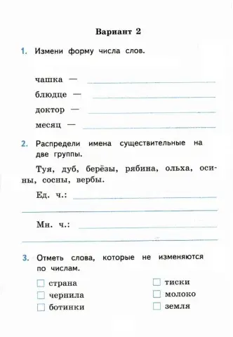 Самостоятельные работы, 3 класс, род, число имен существительных