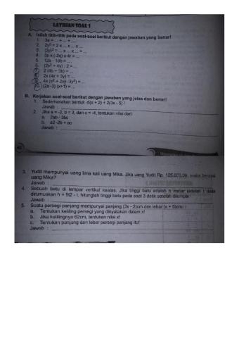 Tugas kuis operasi hitung bentuk aljabar