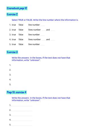 Pages 12-13, exercises 2, 3, 4