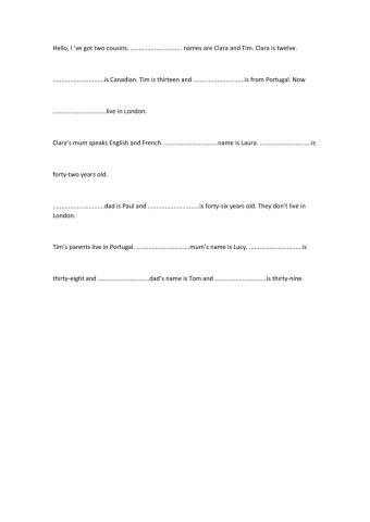 Family with possessive adjectives and personal pronouns