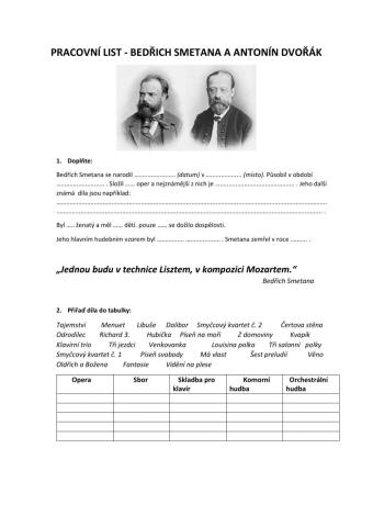 Pracovní list- Smetana a Dvořák