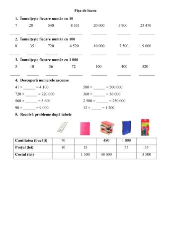 Înmulțirea cu 10, 100, 1 000