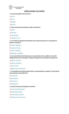 Cuestionario género literario no literario