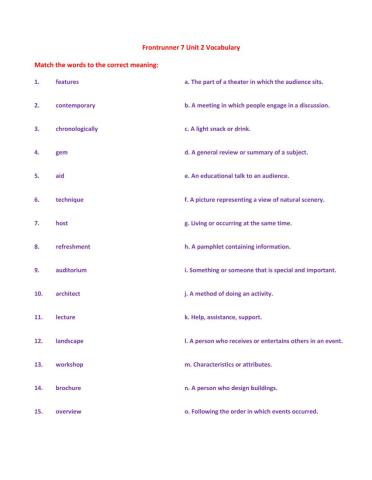 Vocabulary Frontrunner 7 Unit 2