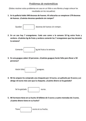Problemas de Matemáticas Primaria