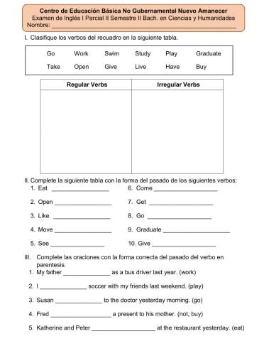 Examen ingles II BCH III PARCIAL